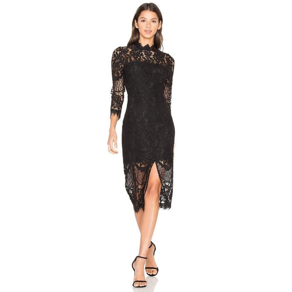 Yumi Kim Size XS Leading Lady Dress Black Lace Midi Sheer LBD Cocktail Elegant